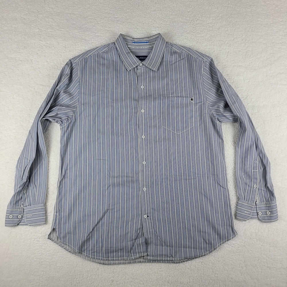 Tommy Bahama Dress Shirt Mens XL Blue‎ Striped Tencel Lyocell Cotton Button Up